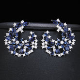 Luxe Blue Cubic Zirconia Crescent Earrings
